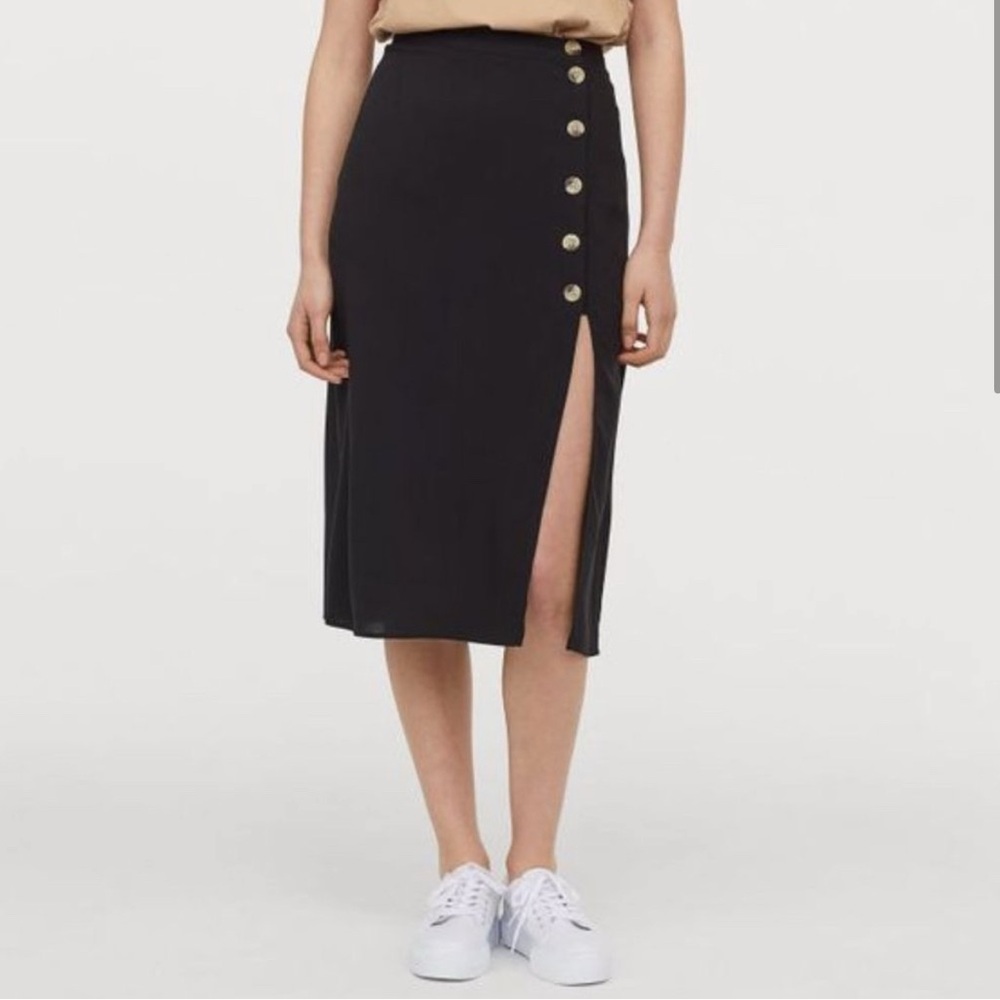 H&M Black Midi Pencil Skirt with Slit